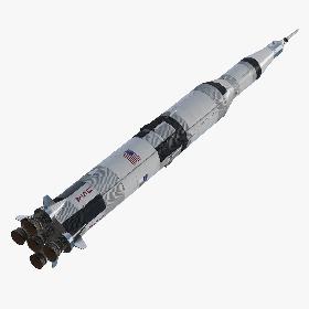Three Stage Super Heavy Saturn V Rocket with Internal Parts 3D